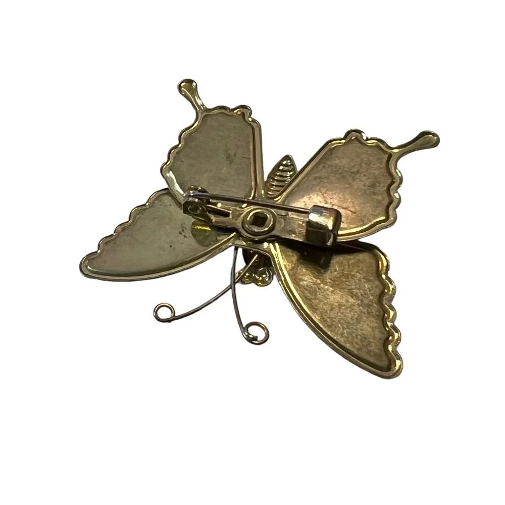 Vintage Butterfly Brooch Blue Pink Enamel and Glitter‎ Pin